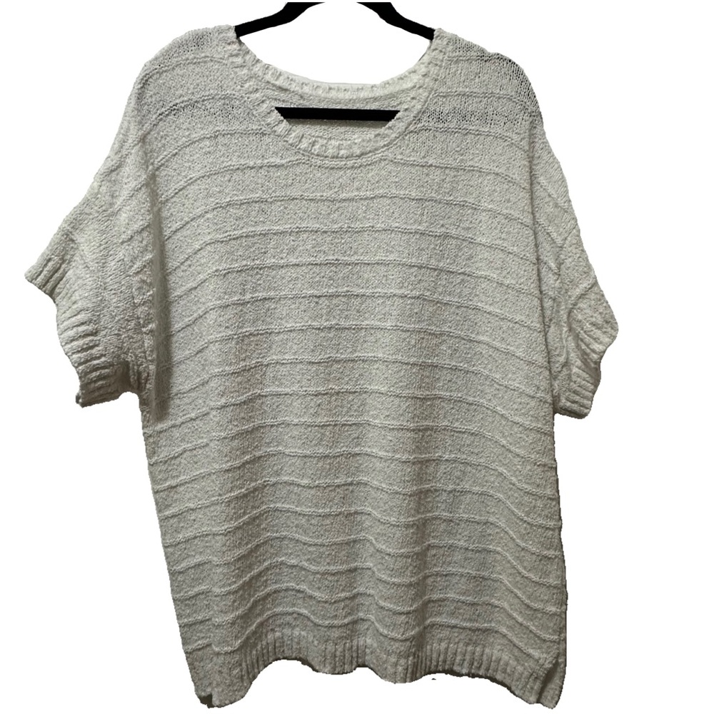 Cozy White Knit Sweater Women’s Plus Size 3X White Short Sleeve